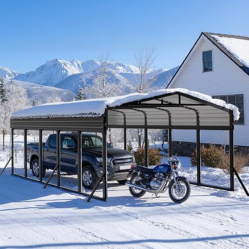 12x25FT Metal Carport, Extended Heavy Duty Carport with Reinforced Frame & Side Support Poles for All-Weather, Large Car Port for Pickup Trucks, Boats, Cars & Tractors