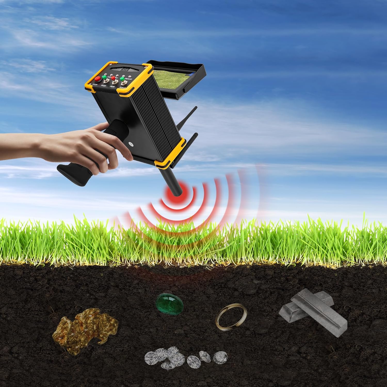 Metal Detector with Screen,16M Deep Professional Gold Finder,Metal Scanner Underground Detect Treasure Finder for Gold,Silver,Copper,Diamond Search Range 990M