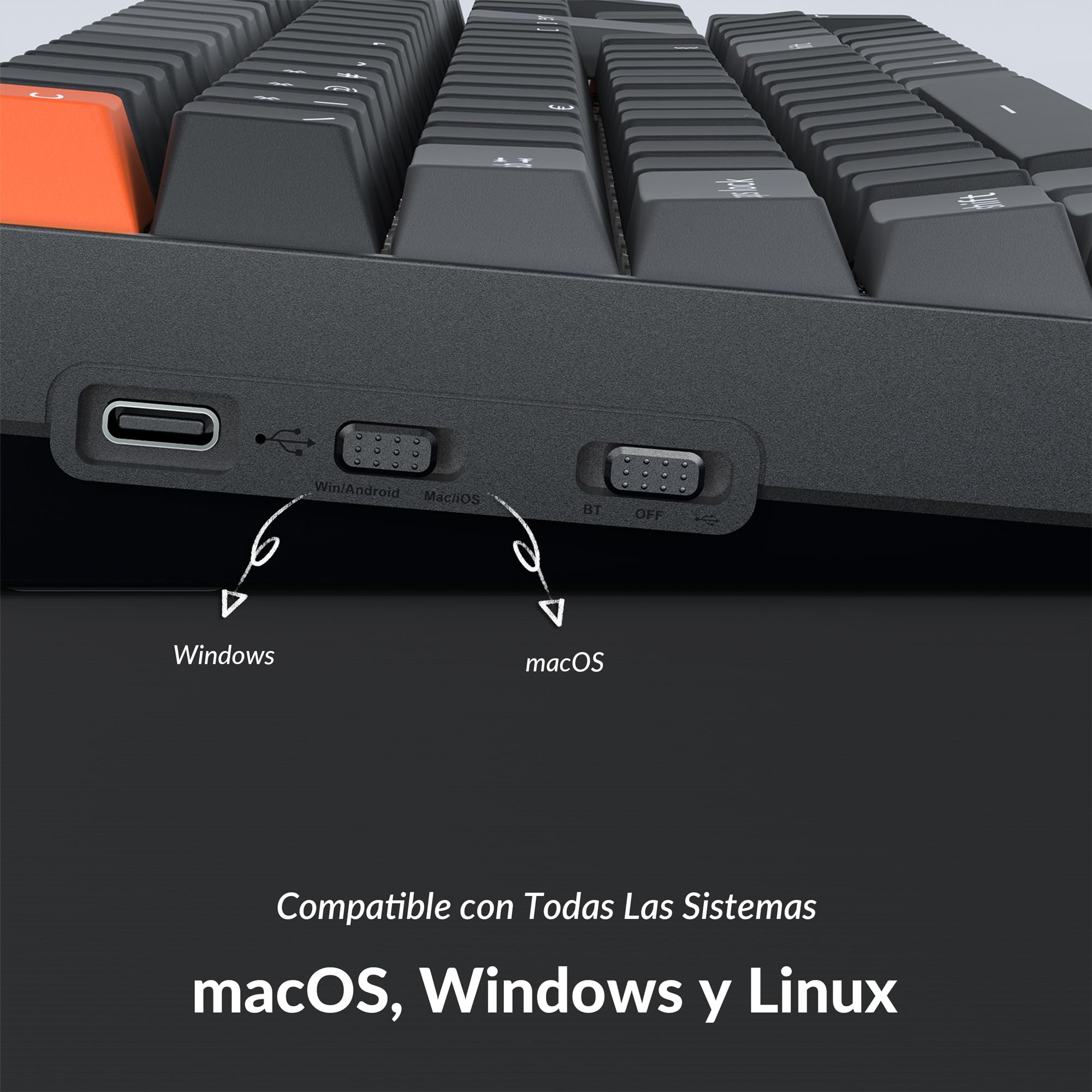Keychron K4 QMK Teclado Mecánico 96% ISO-ES, Inalámbrico y con Cable, Interruptores Super Red, Teclas PBT Sublimadas Estilo Cherry, Retroiluminación Blanca, para Mac y Windows – Versión 3