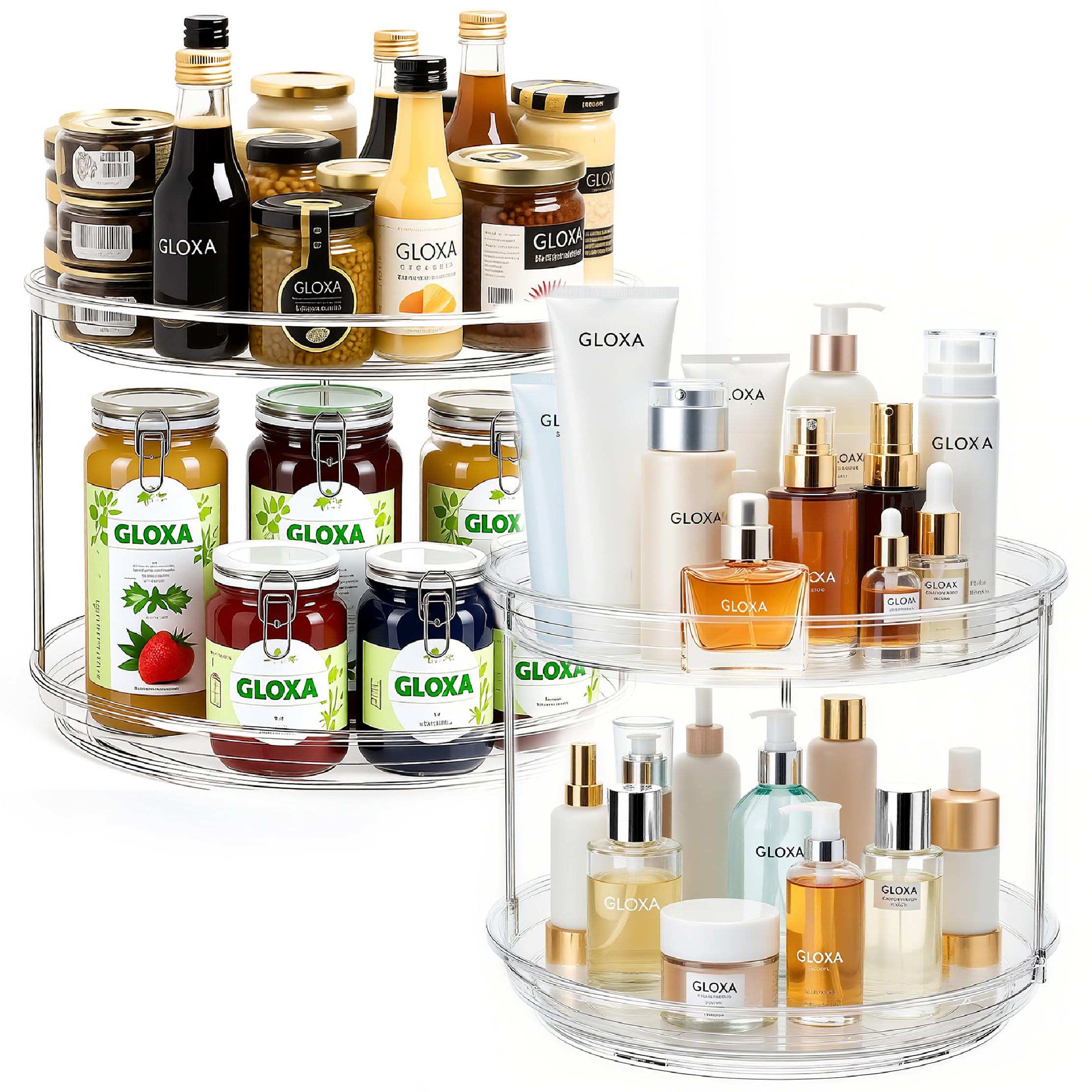 23.5CM Especiero Giratorio 360°, 2 Pisos Lazy Susan Despensa Organizador Especieros para Cocina Giratorio Estante de Plástico para Botellas, Cosmético, Armario, Despensa