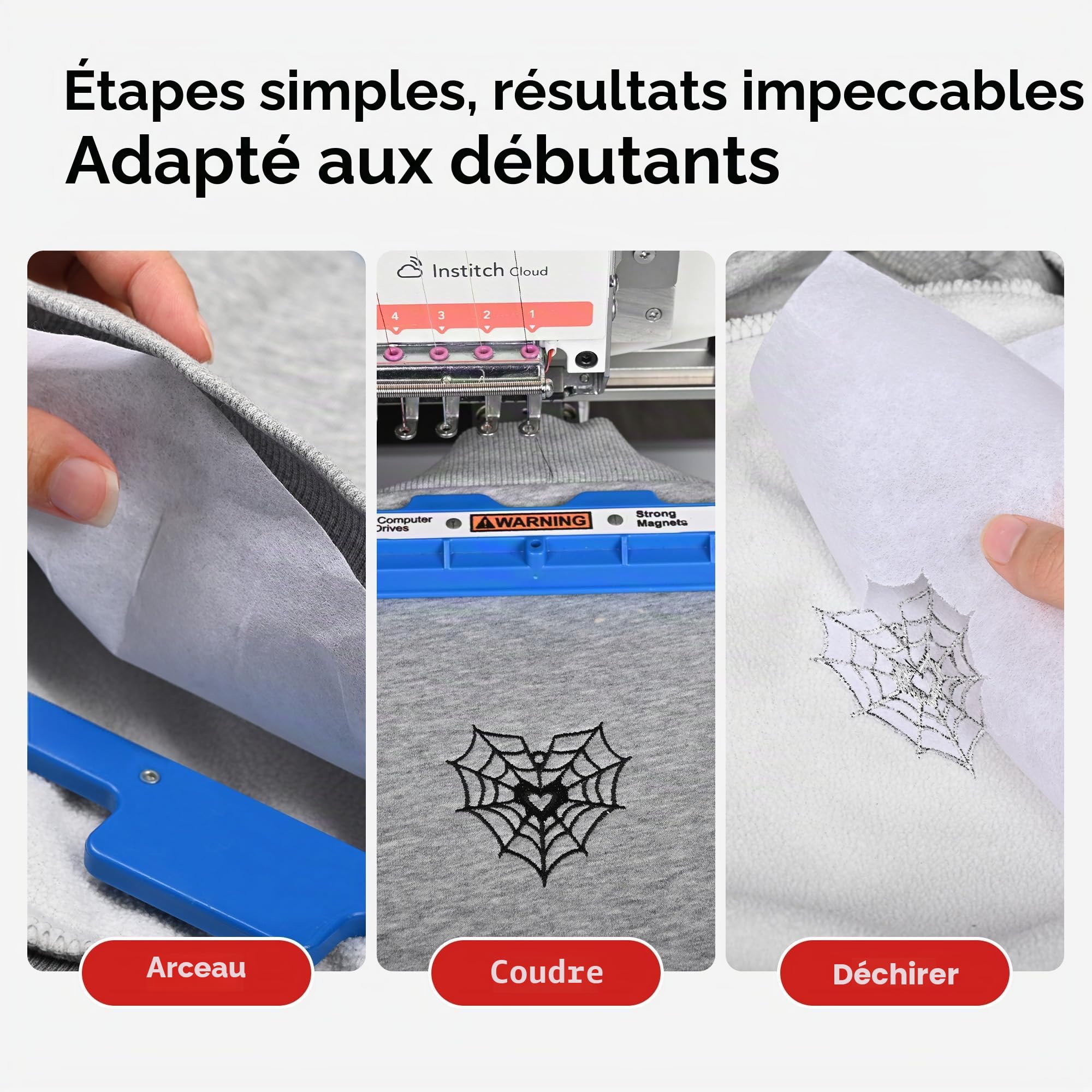 Richword Selected Support de broderie stabilisateur détachable, rouleau de 30,5 cm x 22,8 m, 57 g, poids moyen, pour machines à broder commerciales et domestiques. | Déchirure propre, support stable, compatible avec la plupart des machines à broder