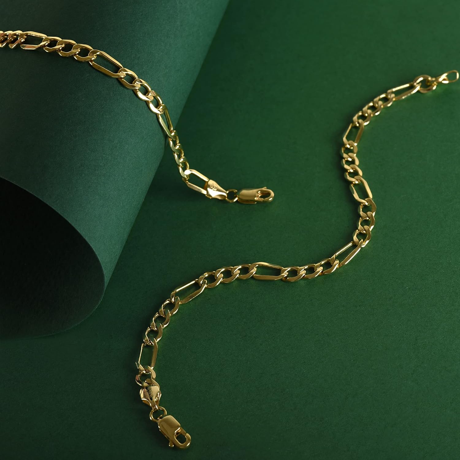 Jewelry Atelier Gold Filled Chain Bracelet Collection - 14K Solid Yellow Gold Filled Figaro Chain Bracelets for Women and Men with Different Sizes (4.7mm, 5.6mm) - Image 3