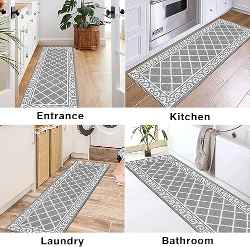 Miniatura 96 de HEBE Tapete para puerta interior, 20 x 32 pulgadas, antideslizante, para puerta delantera, lavable, atrapador de suciedad para entrada, tapete