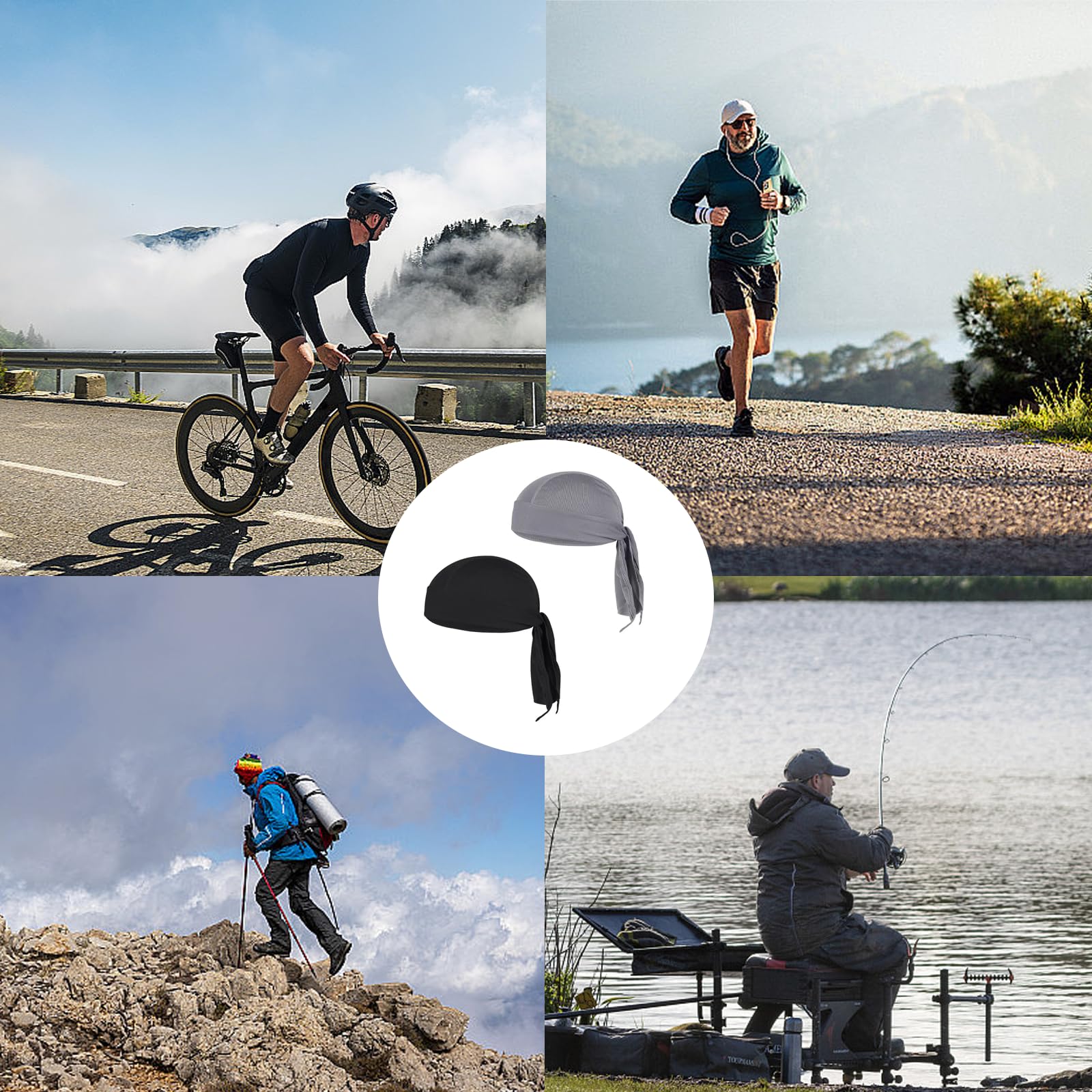 2 Stück Sport Bandana Cap, Schnell-trocknend Kopftuch Hat Herren, Atmungsaktive Sommer Kopftücher, Sportkappen im Freien für Joggen Laufen Wandern Berggehen Radfahren Klettern