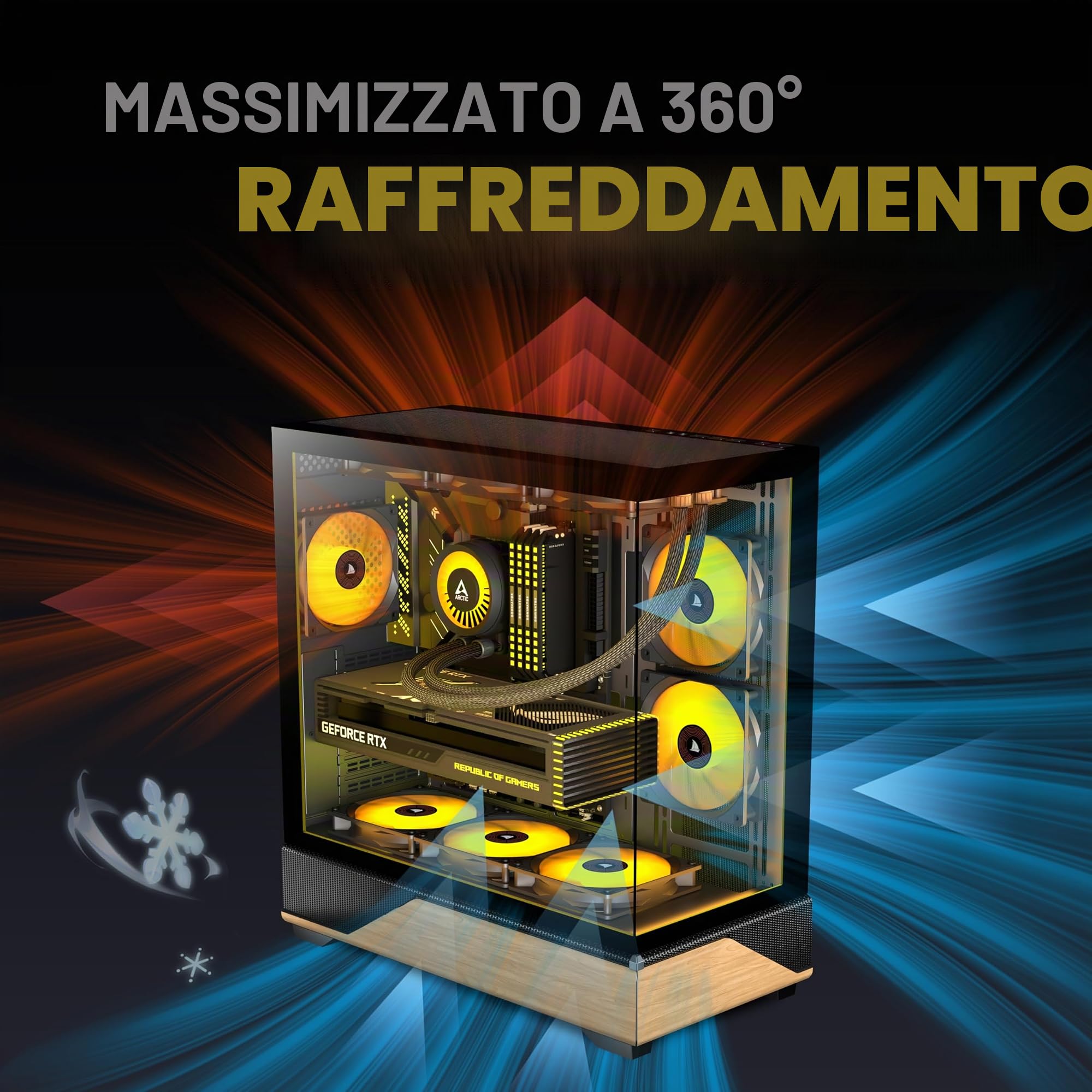 KEDIERS Alloggiamento per PC preinstallato, 5 × 120 mm, Nero, ATX Mid Tower PC, case per computer con vista panoramica, pannello frontale in vetro temperato, nero, P6 ARGB
