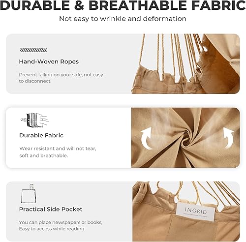 Miniatura 7 de Giantex Silla colgante hamaca con barra colgante de acero resistente, cómoda almohada para reposacabezas, 2 cojines, silla columpio de macramé con