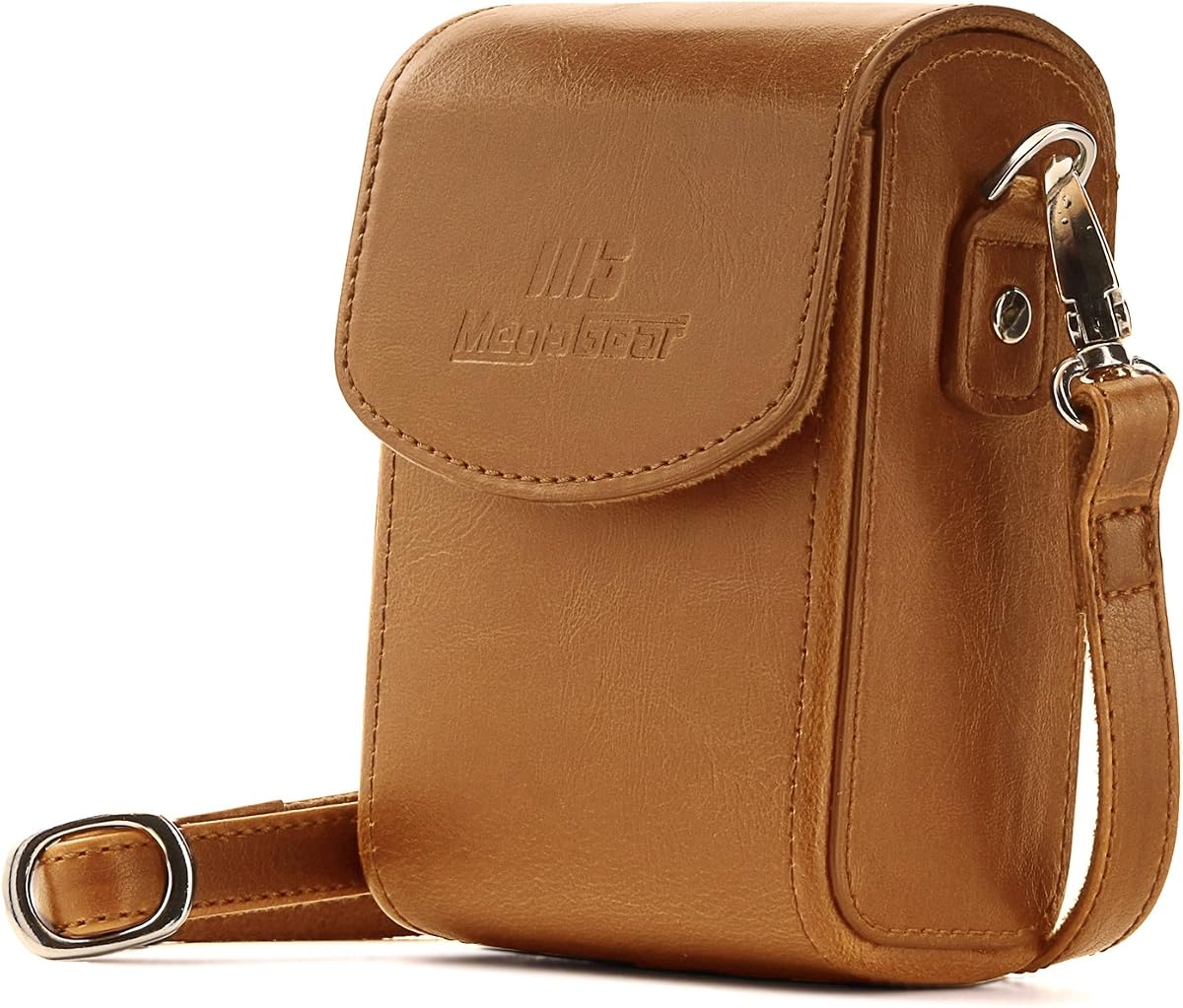 MegaGear Panasonic Lumix DC-ZS200, TZ200, Leica C-Lux Leather Camera Case with Strap - Light Brown