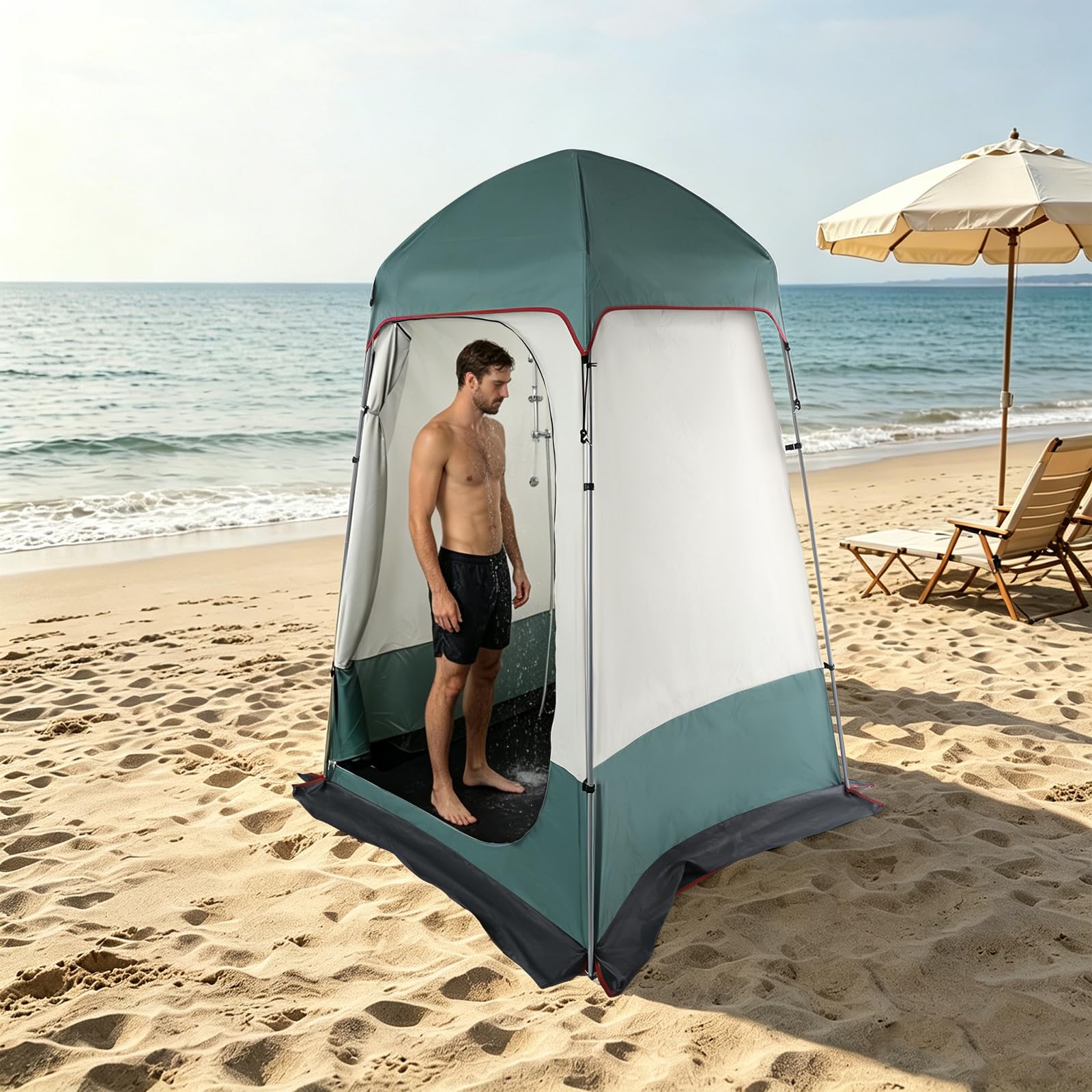 Tenda da doccia, 160 x 160 x 240 cm, tenda per spogliatoio, verde scuro, impermeabile, portatile, da campeggio, con fondo rimovibile, per escursioni, spiaggia, attività all'aperto