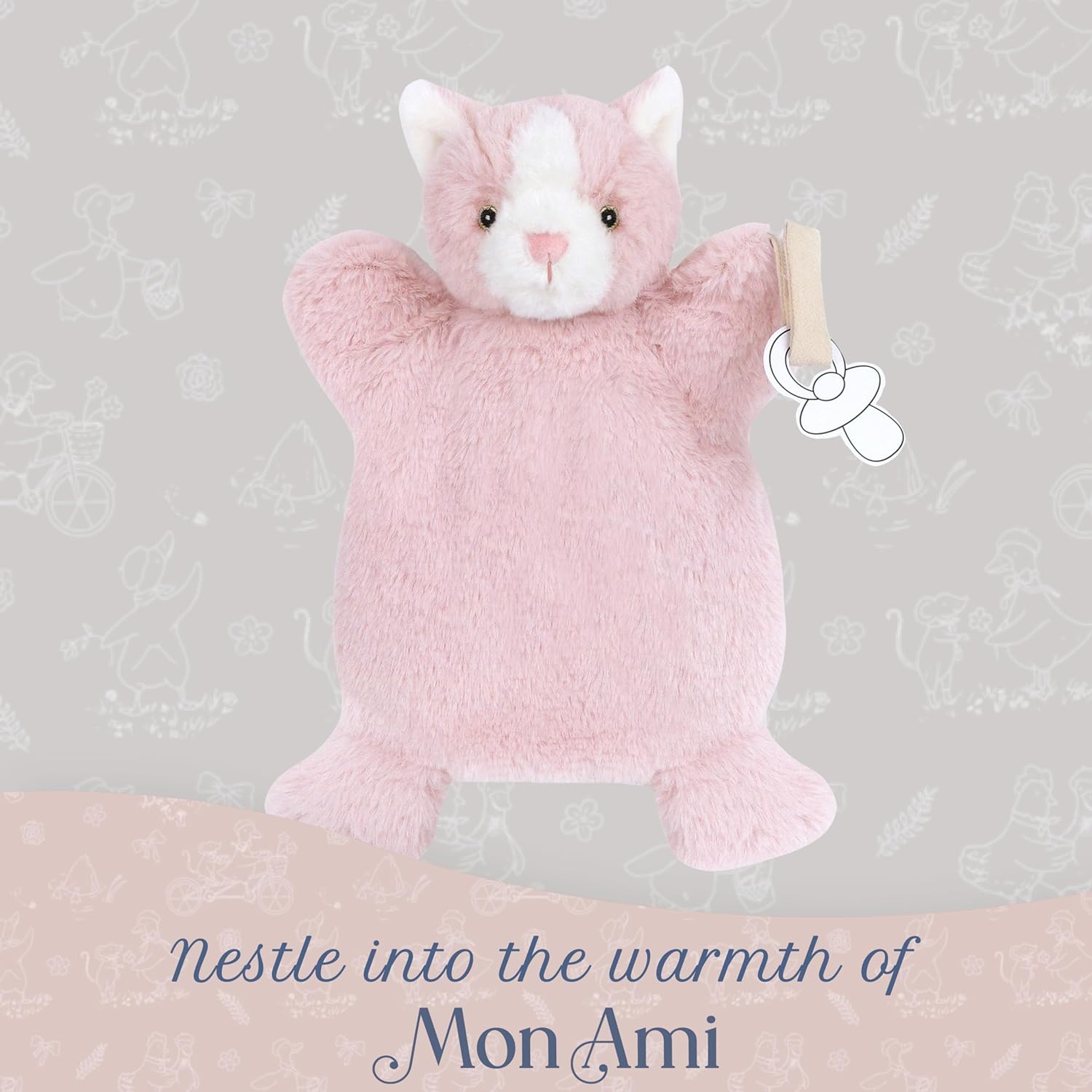 MON AMI Callie Kitty Pacifier Holder & Security Blanket | 12-Inch Soft Plush Baby Blanket with Velcro Pacifier Holder | Perfect Newborn Essential for Birthdays & Baby Showers