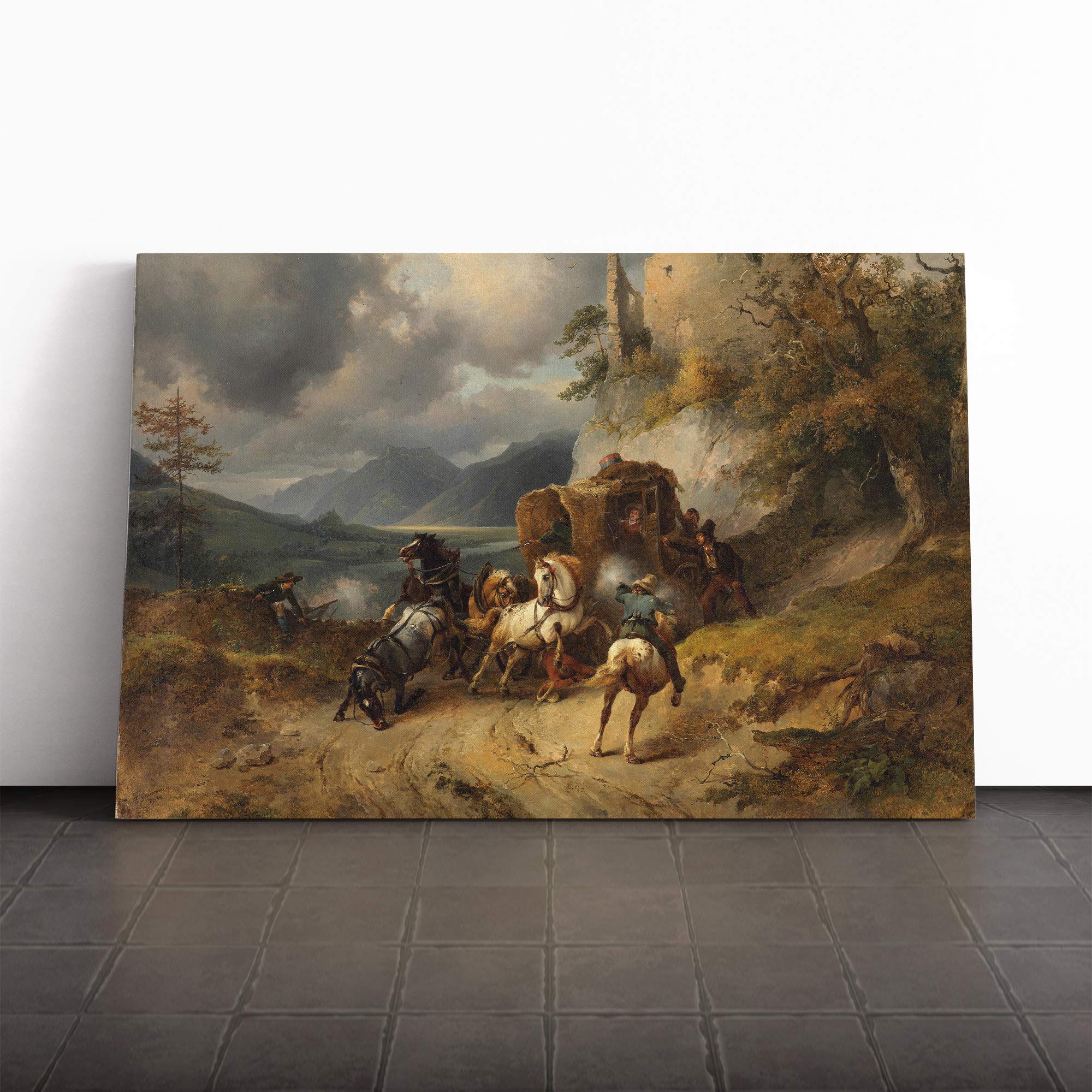Friedrich Gauermann The Robbery Canvas Print | Gallery Wrapped 30mm Frame Wall Art | 30x20 inches | Ready to Hang | Modern Picture | Living Room Bedroom Lounge Office
