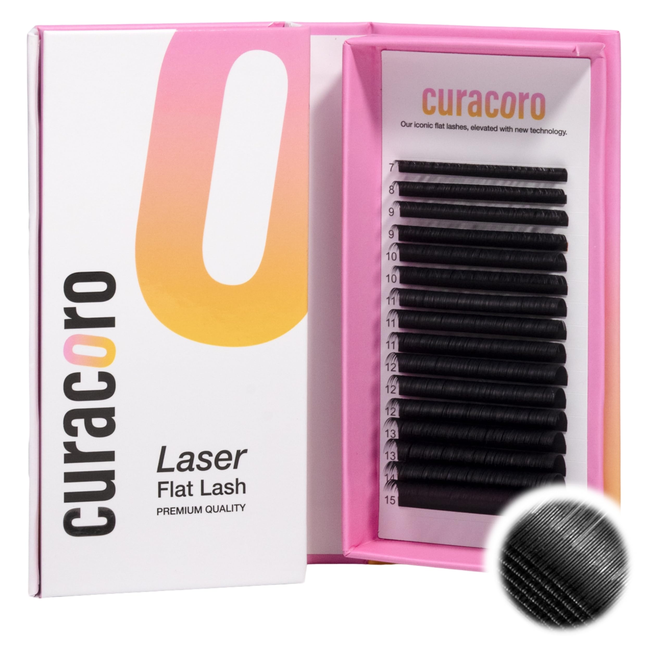 Curacoro Laser Flat Lash Extensions – Lightweight & Long-Lasting Flat Lashes with Laser-Enhanced Adhesion | True Black C, CC, D Curl 7–15mm Eyelash