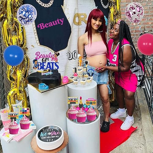 Miniatura 3 de Beauty or Beats - Kit de decoración divertida para revelación de género, pancarta de belleza o ritmos, guirnalda, decoración de pasteles y cupcakes