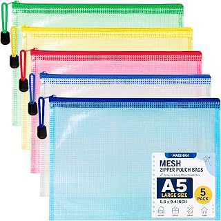 MAQIHAN Mesh Zipper Pouch Bags - A5 Clear Zipper Pouches for Organizing
