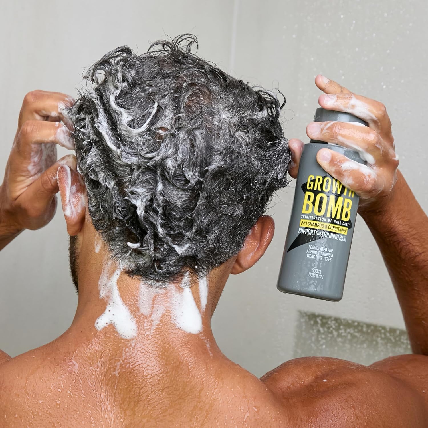 Growth Bomb 2 in 1 Shampoo and Conditioner - Natural 2 in 1 Shampoo and Conditioner for Men & Women, Use on Mens Thin Hair, Support for Thick, Full Hair, Caffeine from Yerba Mate - 300 mL - Image 2