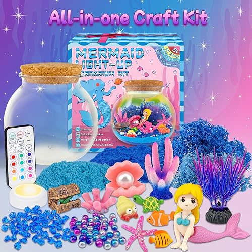 Miniatura 4 de 7july Mermaid Terrarium Craft Kit for Kids - LED Night Light Up & Remote Mermaid Birthday Gifts Toys for Girls Age 5 6 7 8 9 10 11 12 Year Old