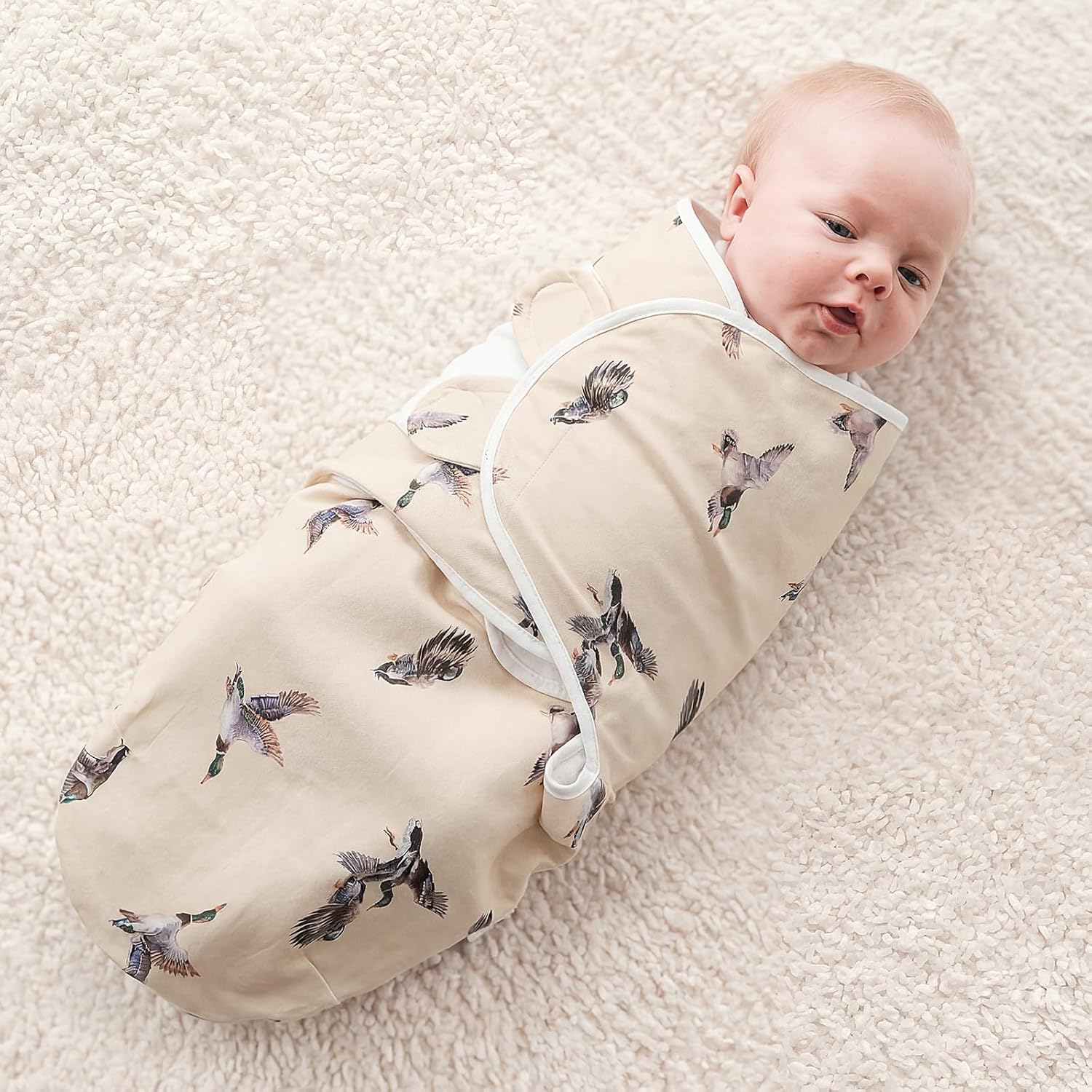 CroBlissful 4 Pack Mallard Duck Swaddles for Newborns Cotton Adjustable Sleep Swaddle for 0-3 Months Infant Baby Boys Girls Breathable Soft Newborn Wrap Wearable Blanket Improves Sleep(Mallard Duck)