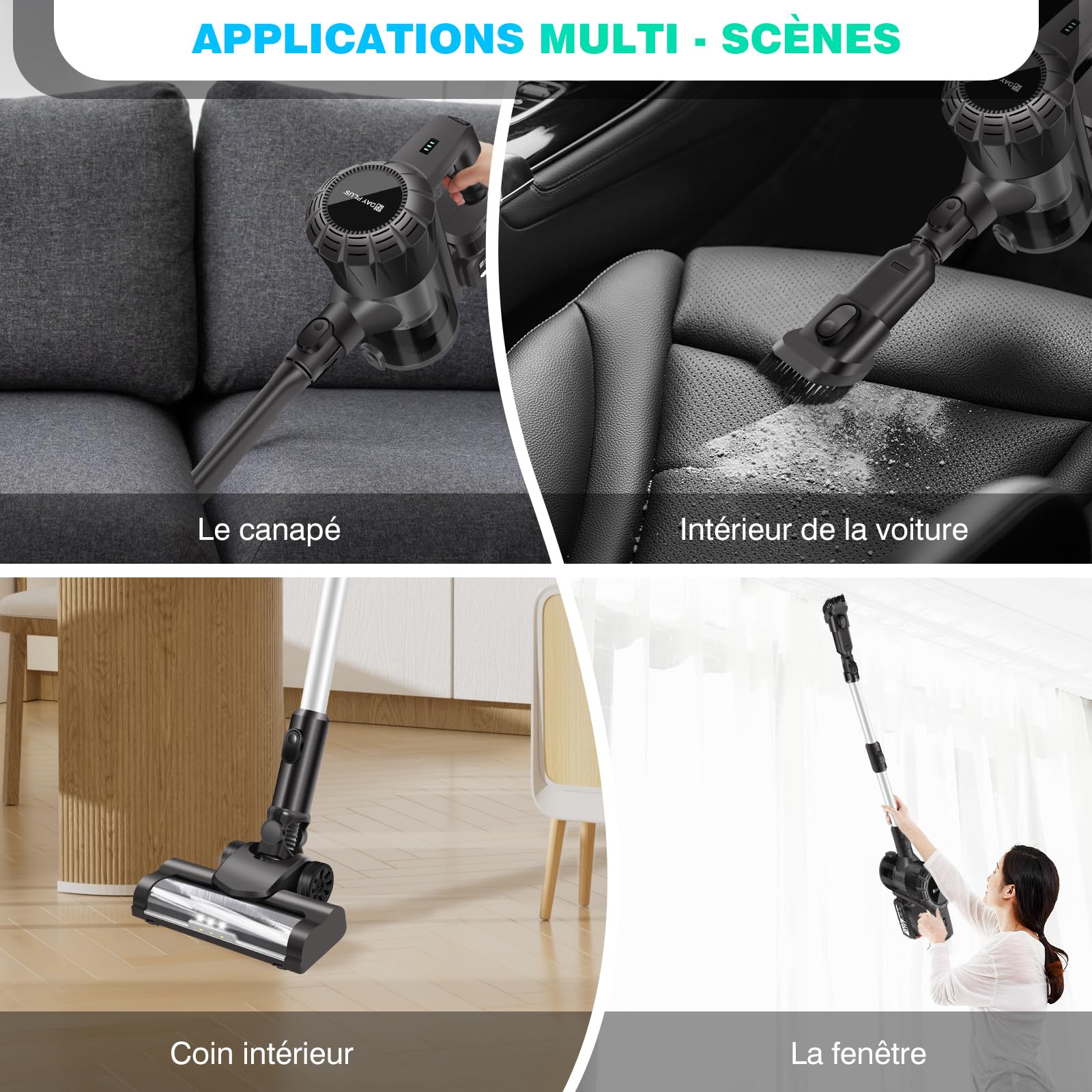 Aspirateur Balai sans Fil Multifonctions 4 en 1 Hoover Laveur avec Batterie Rechargeable 3000mAh - 2 Mode D'aspiration De Puissance