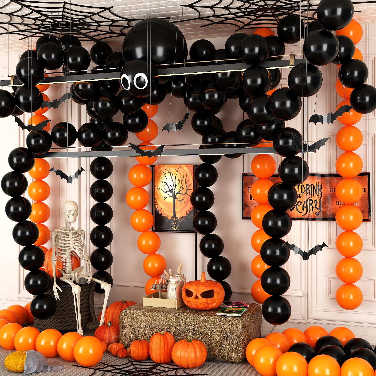 Black Orange Link Balloons,Spider Linking Balloons for Halloween