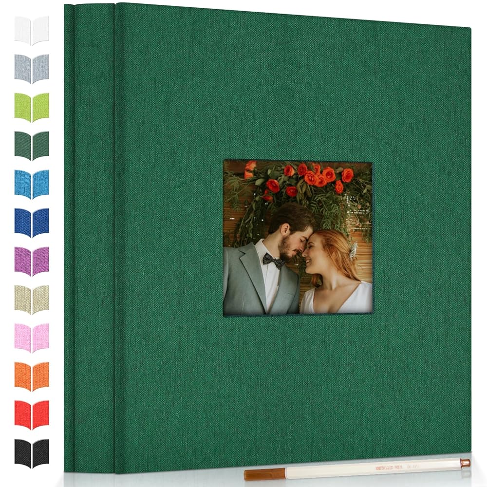 Artfeel Photo Album Self Adhesive Scrapbook Album for 3x5 4x6 5x7 8x10 Pictures,40 Pages Linen Cover with Display Window DIY Photo Book,Ideal Gifts for Family Travel Wedding Baby