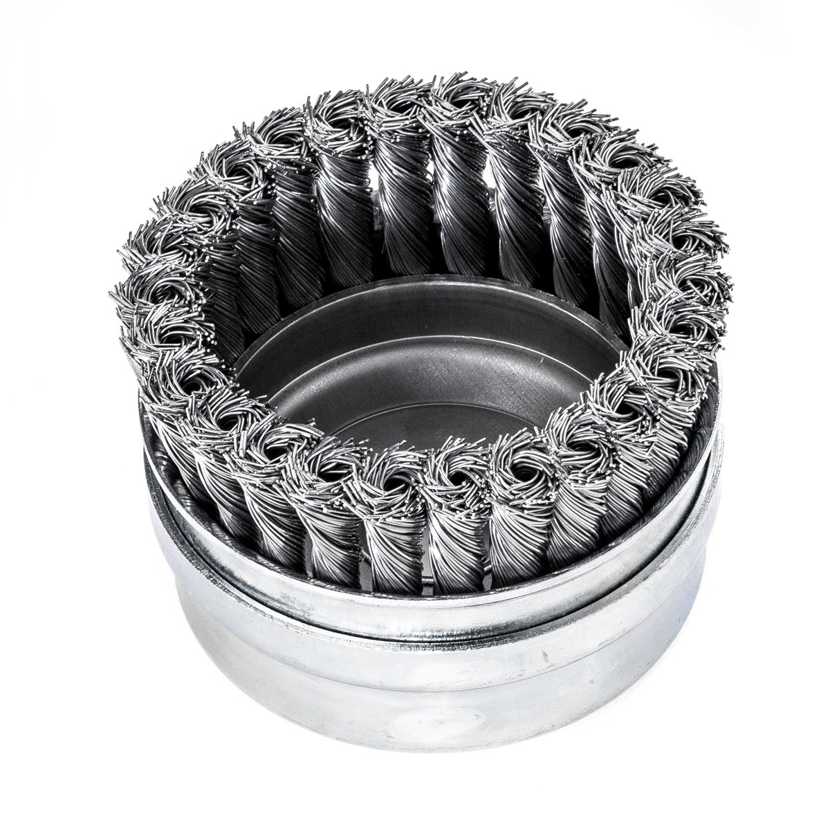Lessmann Zopf-Topfbürste mit Stützring 125 mm 32 Z STH glatt 0,50 mm Bohrung 22,2 mm, 487211