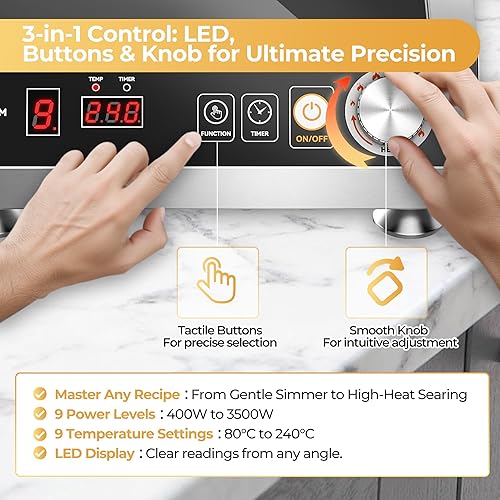 Miniatura 4 de Estufa de inducción comercial de 3500 W220 V, quemador portátil profesional de encimera, 9 niveles de potenciatemperatura, ventiladores de