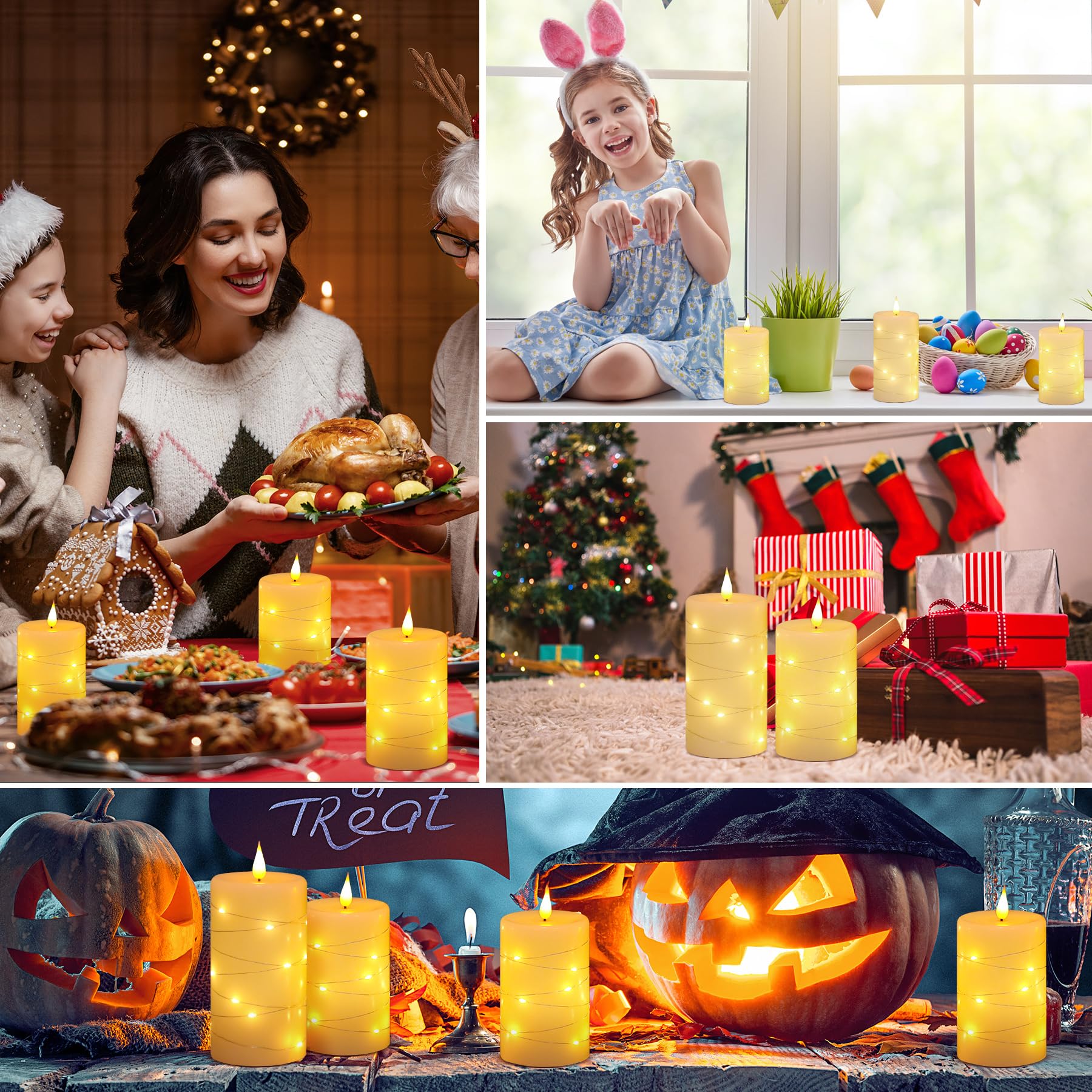 Forever Speed Candele LED Ricaricabili 3 Pezzi con Telecomando, 1000mAH Candele Led Fiamma Oscillante con Luci a Stringa Incorporate Dimmerabile per Decorazione per Feste, Campeggio, Matrimonio