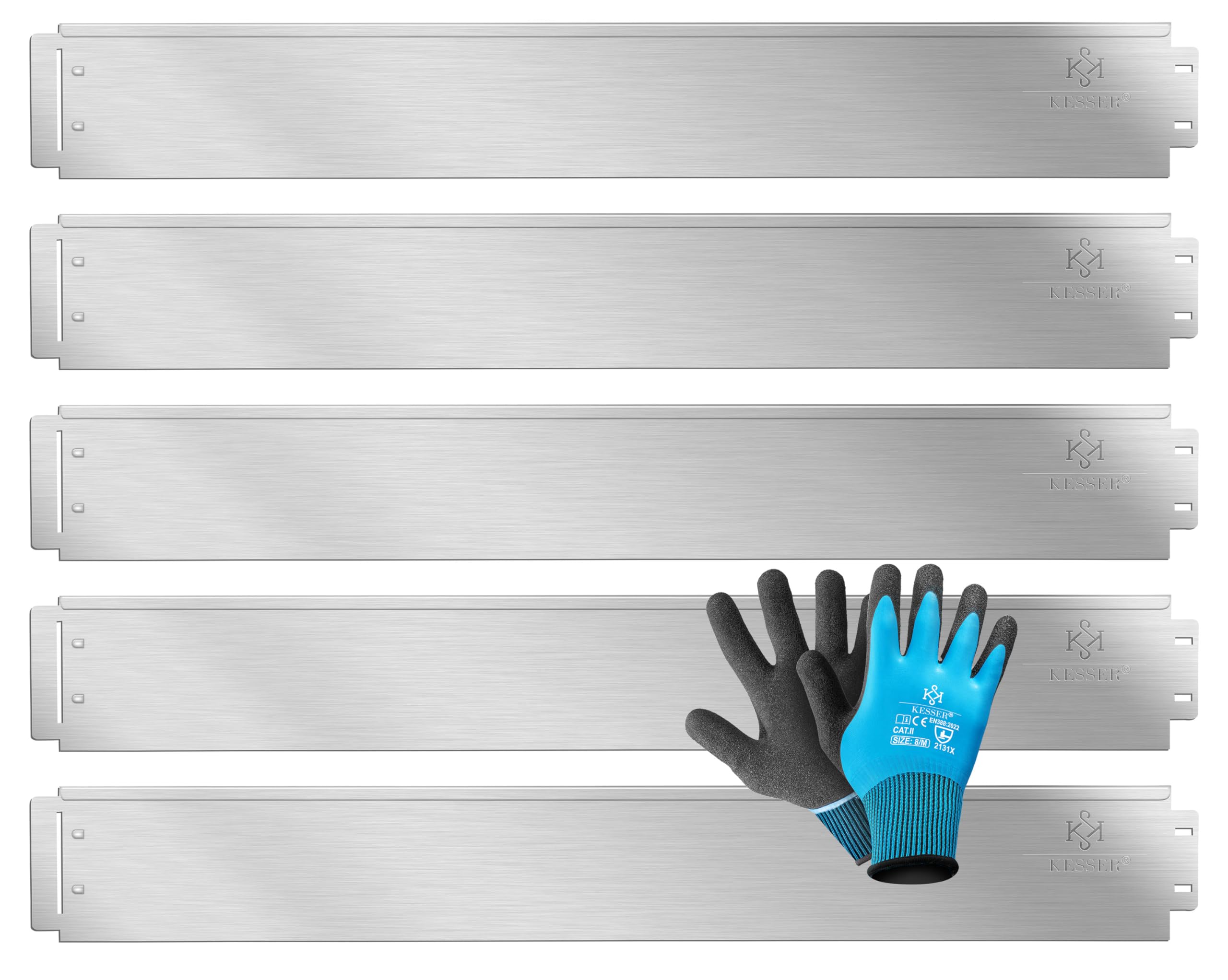 KESSER® Rasenkante Beeteinfassung Beetumrandung + Handschuhe 20m 100x18cm Beetbegrenzung Rasenbleche Mähkante Metall Palisade Silber