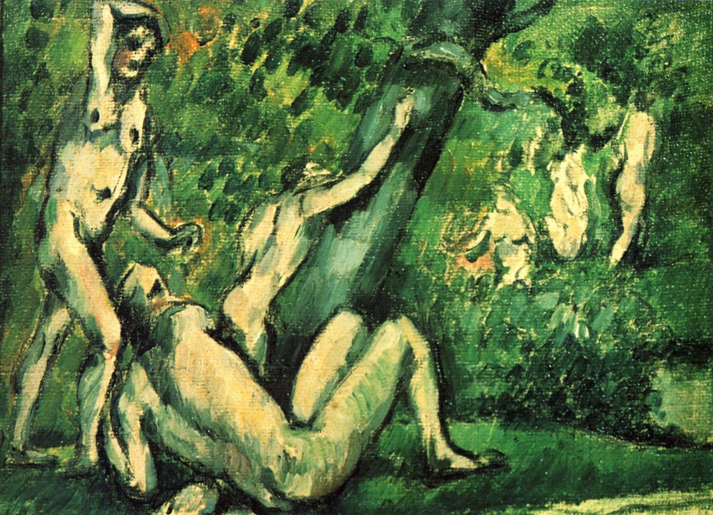 Cuadro Nudes in The Forest de Paul Cezanne en tamaño mediano con marco negro y acabado mate