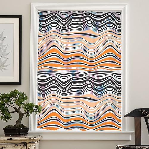 Miniatura 4 de Black Orange Striped Sheer Curtains 108 Inches Long for Living RoomBedroom Pink Blue Modern Ombre Abstract Art Rod Pocket Volie Kitchen Curtains