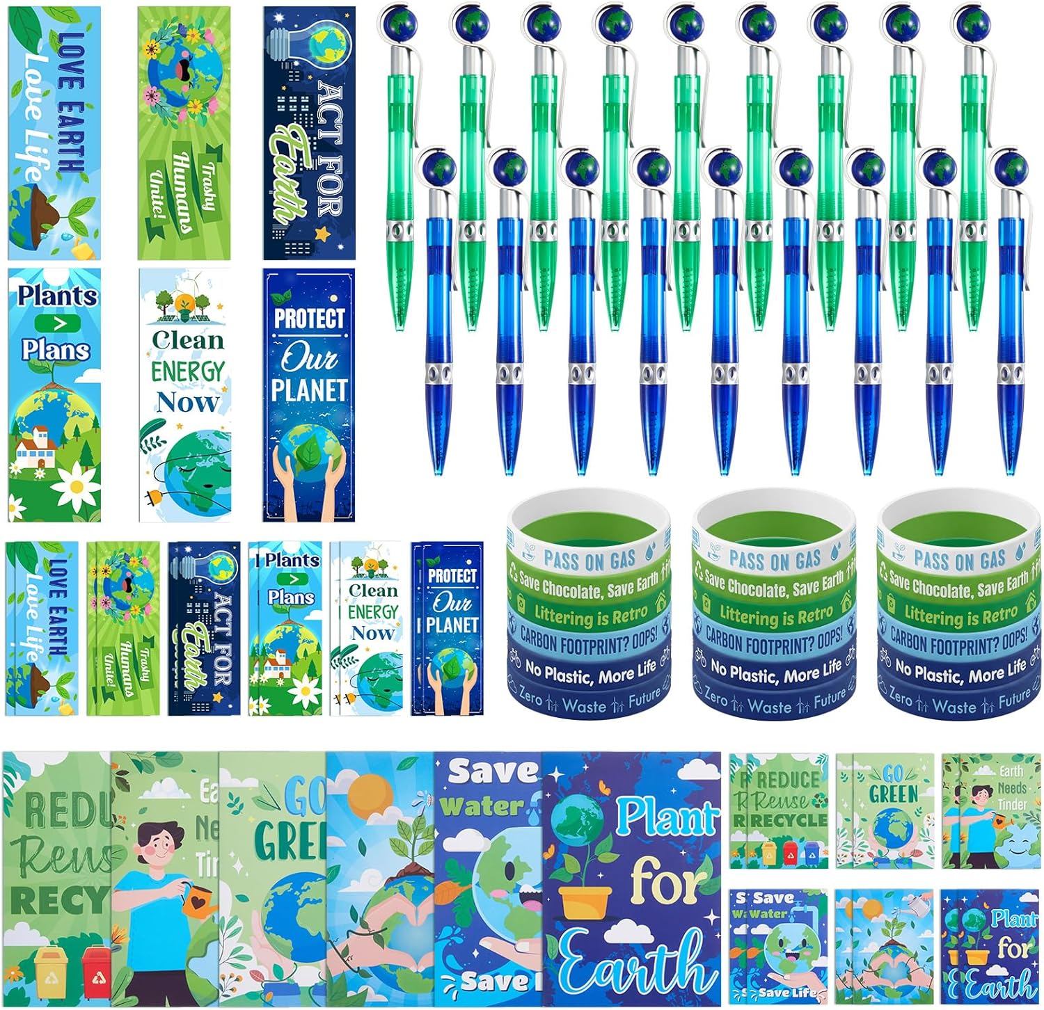 AmazingSpark 72 Pcs/ 18 Sets Earth Day Gifts Set, Earth Day Party Favors Kit, Include Mini Notebooks Globe Pens Bookmark Silicone Bracelet for Environmental Awareness Gifts Prizes Party Supplies Items