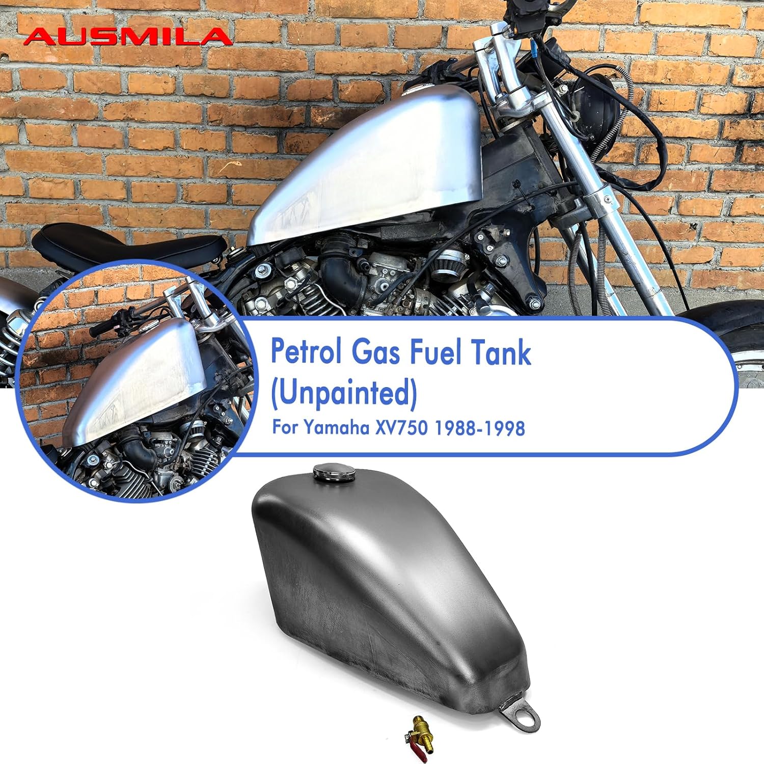 10L Motorcycle Motorbike Petrol Gas Fuel Tank 45*27*22cm For Yamaha XV750 1988-1998