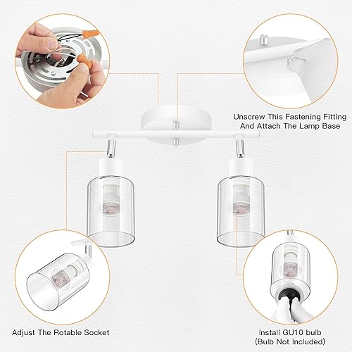 Miniatura 4 de BoostArea Lámparas de baño de 2 luces, modernas luces blancas de pared con pantalla de vidrio transparente, luz de techo flexible para espejo,
