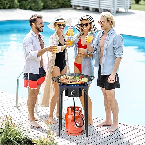 Miniatura 6 de Outvita Estufa de camping de gas portátil de 75,000 BTU, quemador de propano al aire libre con regulador de 20 psi, cocina de campamento de alta