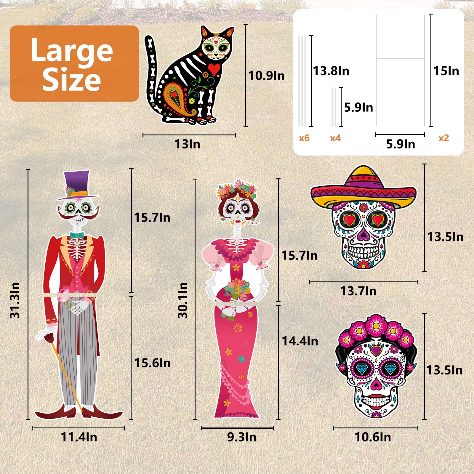 Tag Der Toten Hofschild Mit H-Pfahl, Dia De Los Muertos Garten-Deko - Bunt, Wasserdicht, 63x41 Cm