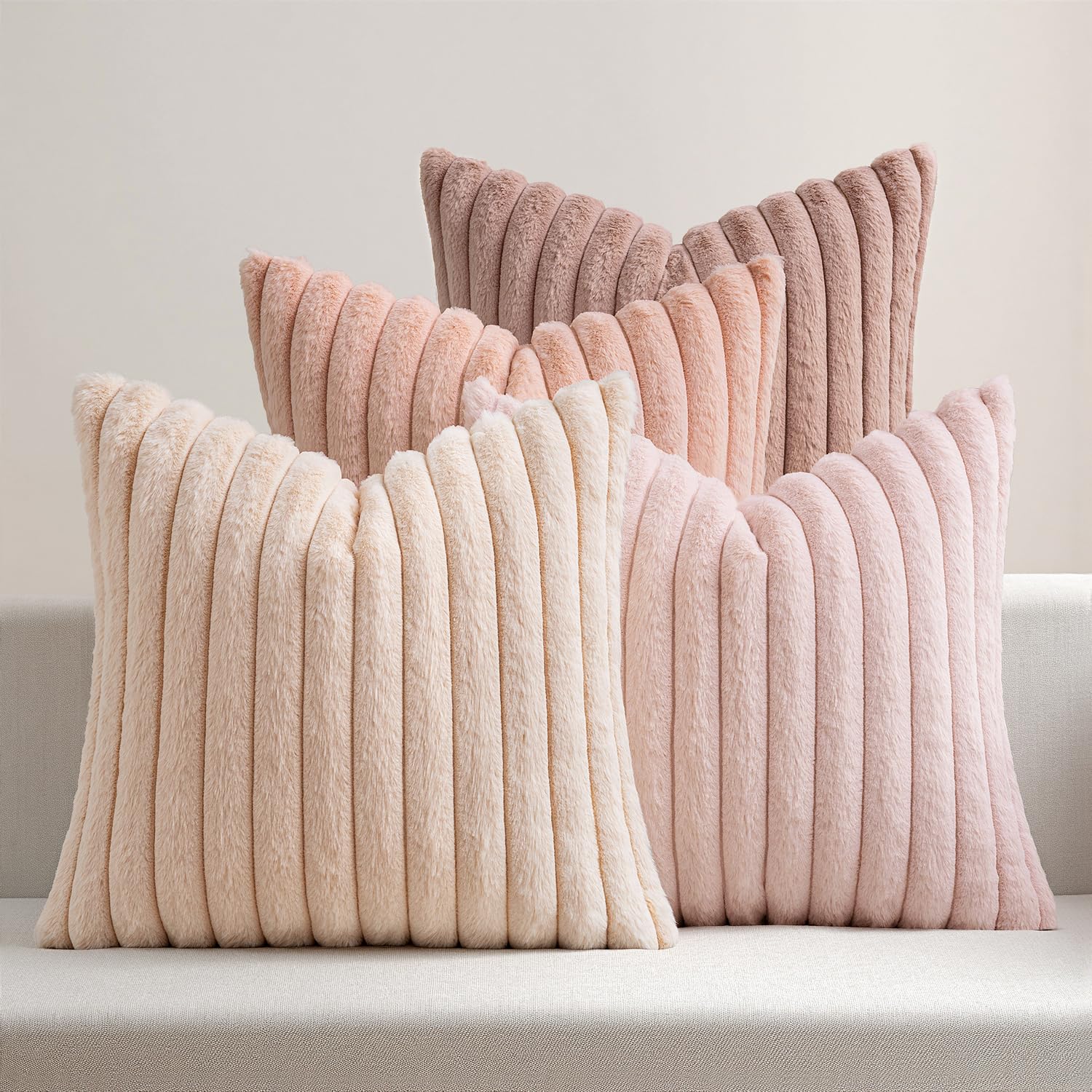 MIULEE Plüsch Kissenbezug 40x40 kuschelkissen flauschig kuschel Kissen Kissenbezüge Fell Sofakissen Dekokissen 4er Set Kissenhülle Kunstpelz Weich Waschbar Deko für Couch Serie Rosa