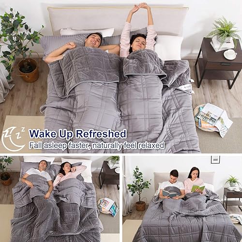 Miniatura 7 de OMYSTYLE - Manta de enfriamiento y calentamiento con peso para adultos y niños, cálida felpa corta y tela Tencel fresca reversible para uso en todas