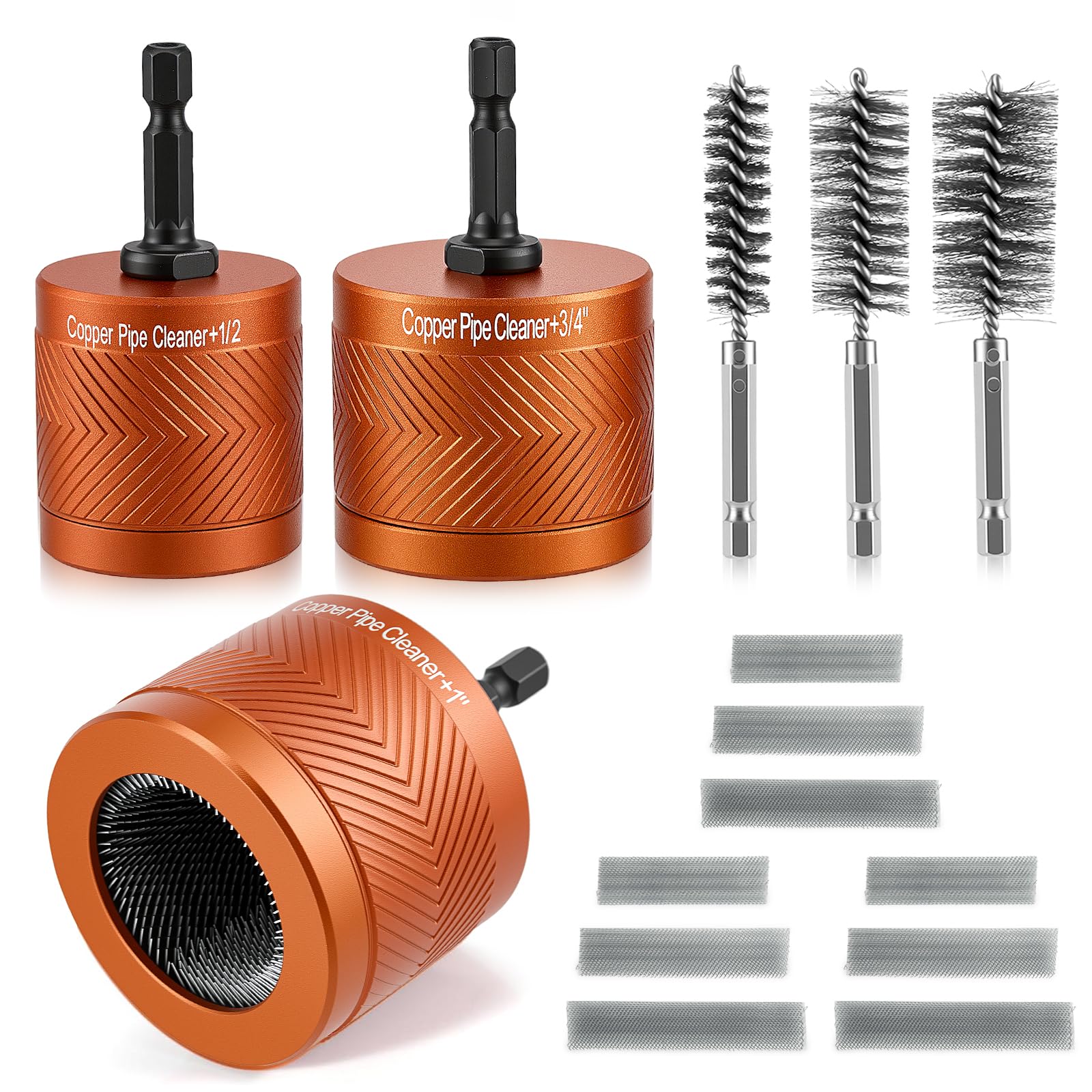 Kupferrohr Reiniger Set, mit Sanitär Reinigungsbürste, 15mm 22mm 28mm Kupferrohr Reinigungsbürste, Multifunktionaler und 1 Stahlbürste, 15 Teilen, für Werkstatt, Haushalt, Sanitär, Industrie, Basteln