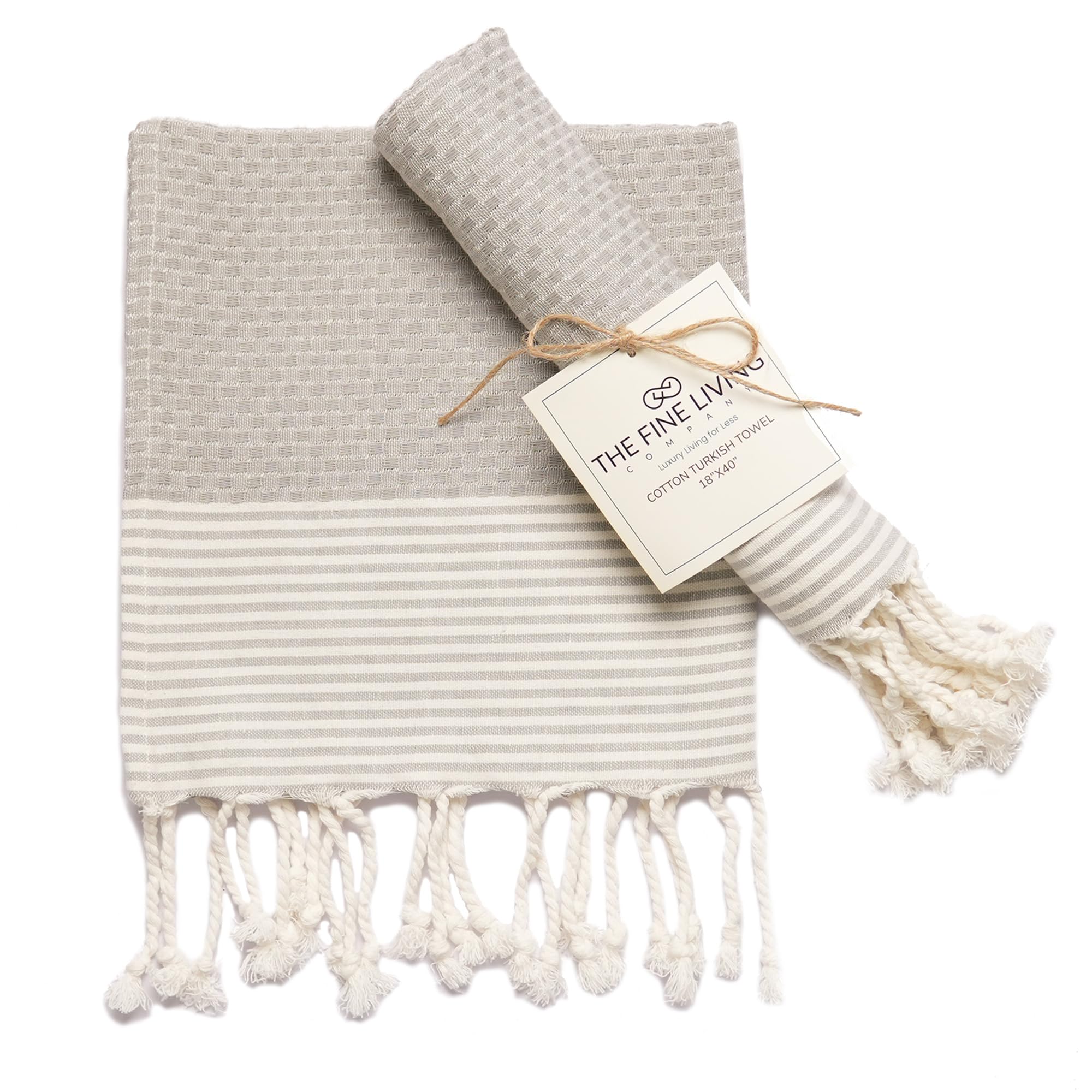 The Fine Living Co. Turkish Hand Towels - Set of 2 | 100% Cotton - Kitchen and Bathroom Decorative Hand Towels for Bath, Guest, Face, Hair, Tea,