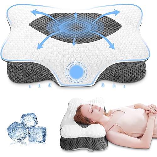 Anvo Cervical Pillow for Neck Pain Relief - Neck Pillows for Pain Relief Sleeping - Pillow for Neck and Shoulder Pain - Ergonomic Design for Side Back Stomach Sleeper-Grey Queen Firm