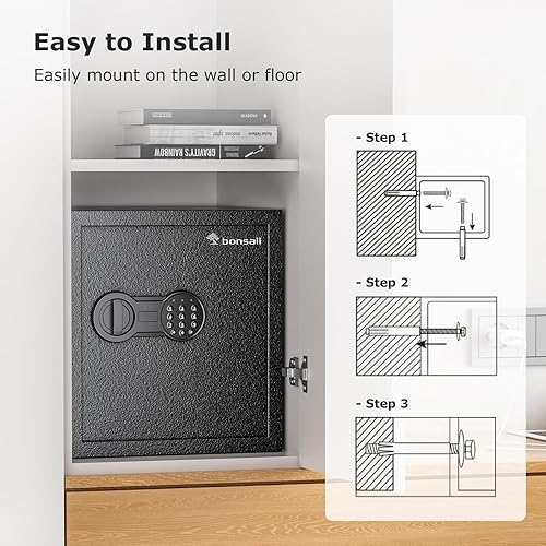 Miniatura 8 de Bonsaii Caja fuerte de acero, caja fuerte para documentos con bloqueo de teclado digital, caja fuerte electrónica de seguridad de 1.2 pies cúbicos