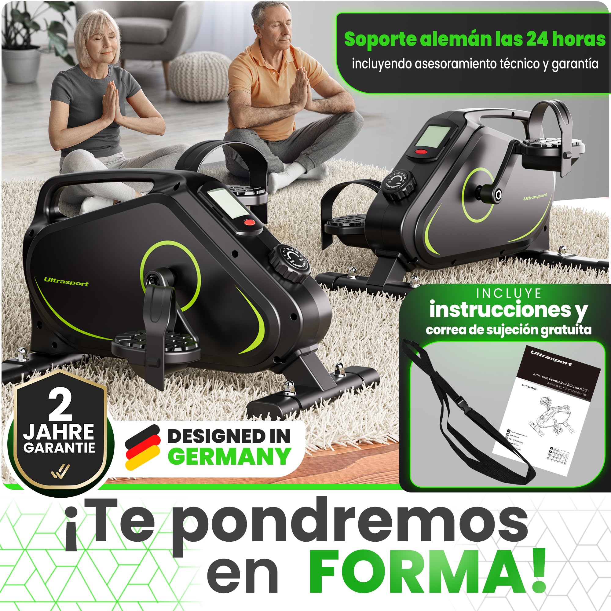 Ultrasport Pedales Estaticos para Personas Mayores y Ancianos con 16 Niveles, Alfombrilla y Correa I Pedaleador Sentado para Ejercicio en Casa, Mini Bicicleta Estatica de Piernas y Brazos