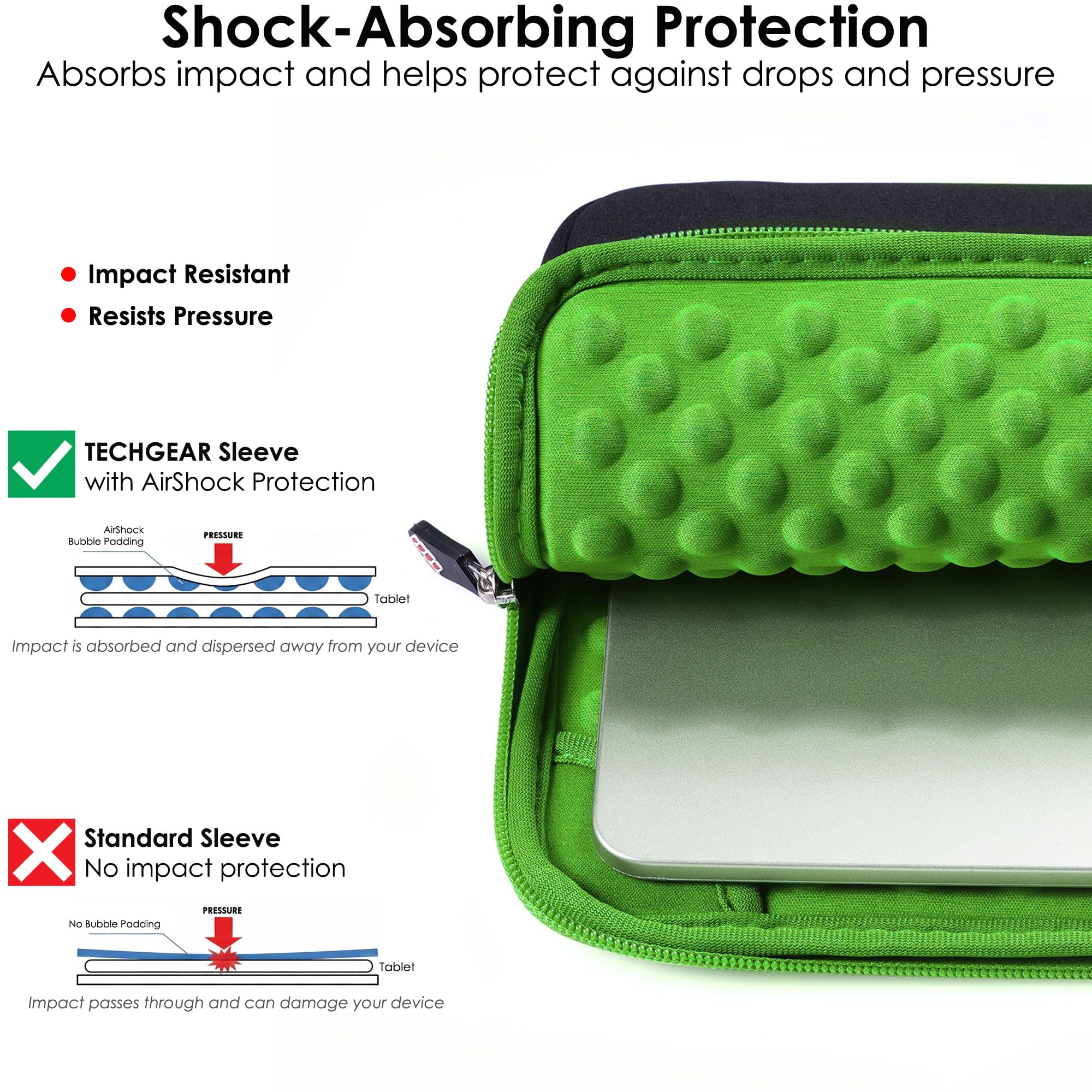 TECHGEAR Custodia 10" Pollici tablet - Custodia Protettiva manicotto in neoprene Sottile e rivestimento interno antiurto Compatibile con Samsung Tab A8 10,5 2022 10,1 Tab A7 10,4 Surface Go 3 e altri
