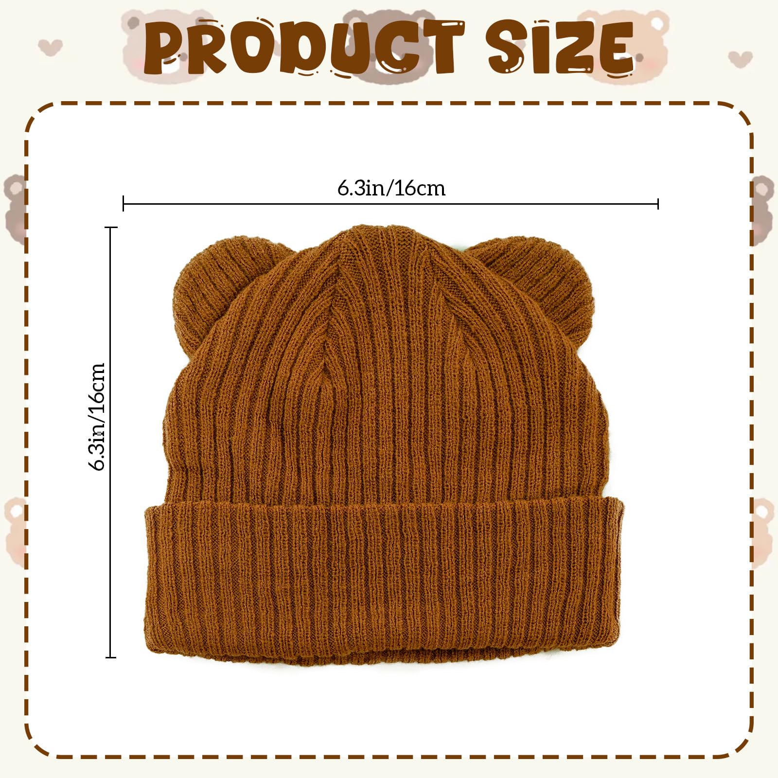 3 Pcs Baby Hats Infant Bear Ear Beanie Hats Newborn Knitted Hats for Boys and Girls for 6-24 Months