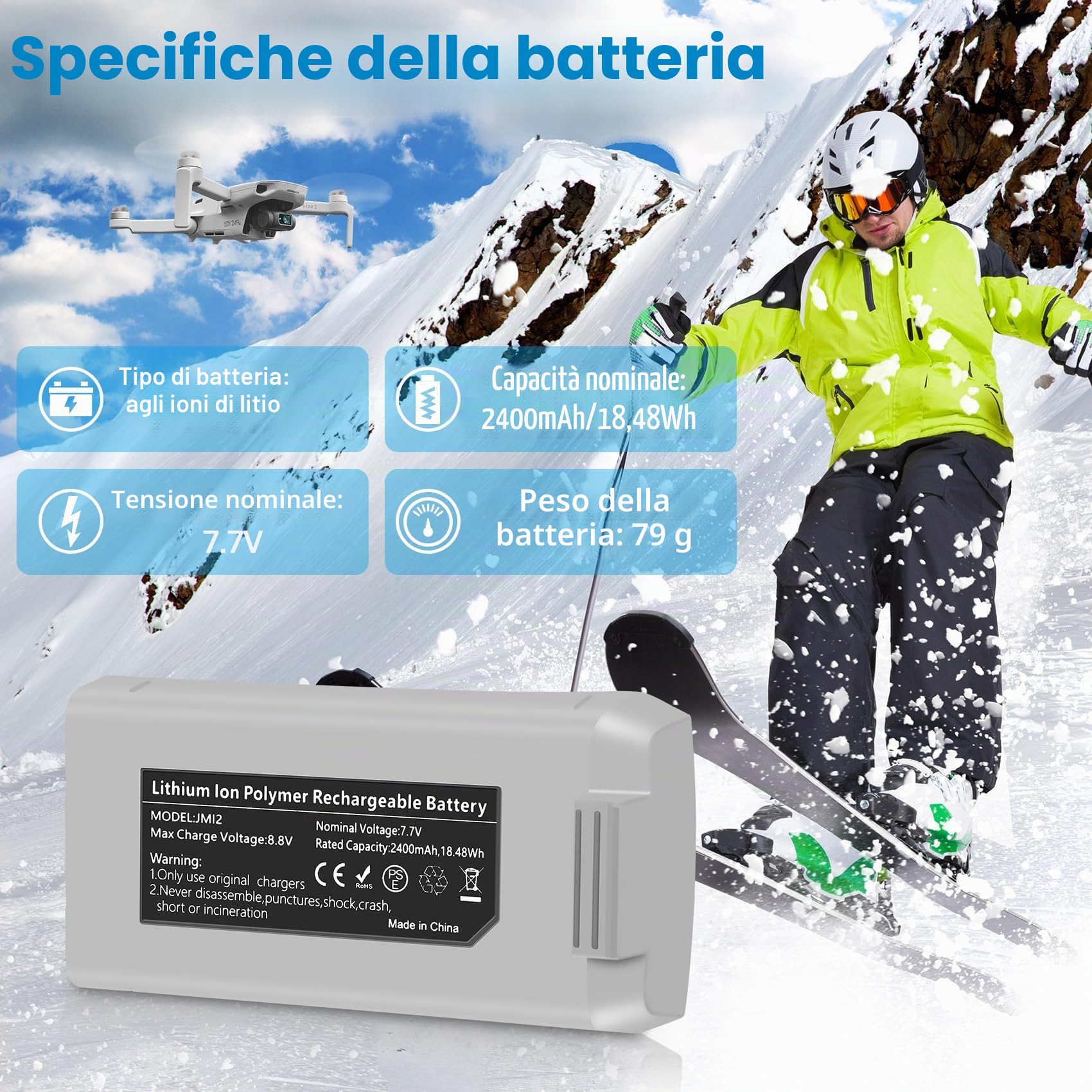 Fantasyo Volo intelligente Mini 2 Batteria Mini 4K Batteria 2 Pezzi 2400mAh e caricabatterie bidirezionale a 3 canali con display LCD Completamente compatibile con DJI Mini 4K/2/2 SE/SE