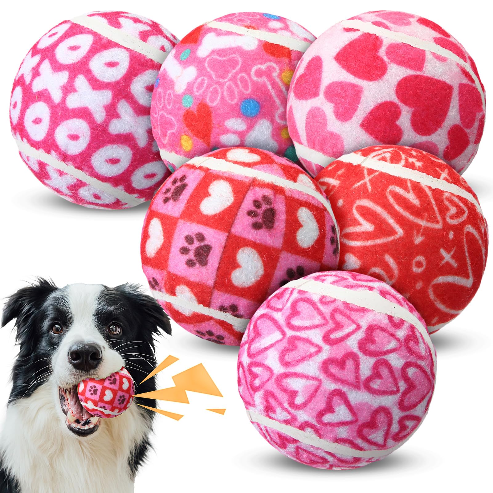 6 Pcs Valentines Squeaky Tennis Balls Interactive Dog Balls for Small Medium Large Dogs Pets Teething Durable 2