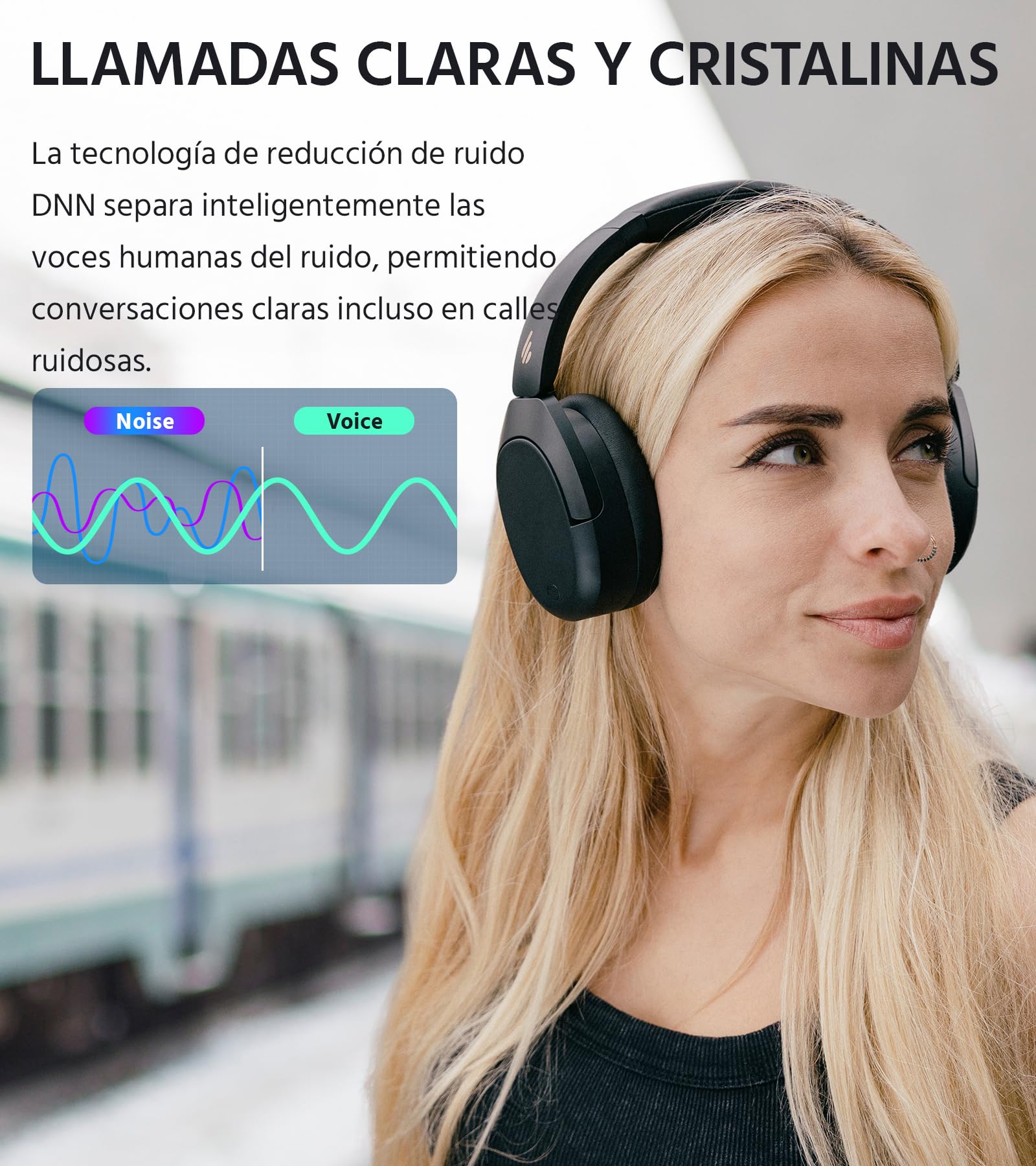 Edifier W830NB - Auriculares inalámbricos con -45 dB ANC, batería de 94 Horas, Sonido LDAC Hi-Res, Audio Espacial, Carga rápida, Bluetooth V5.4, Color Negro
