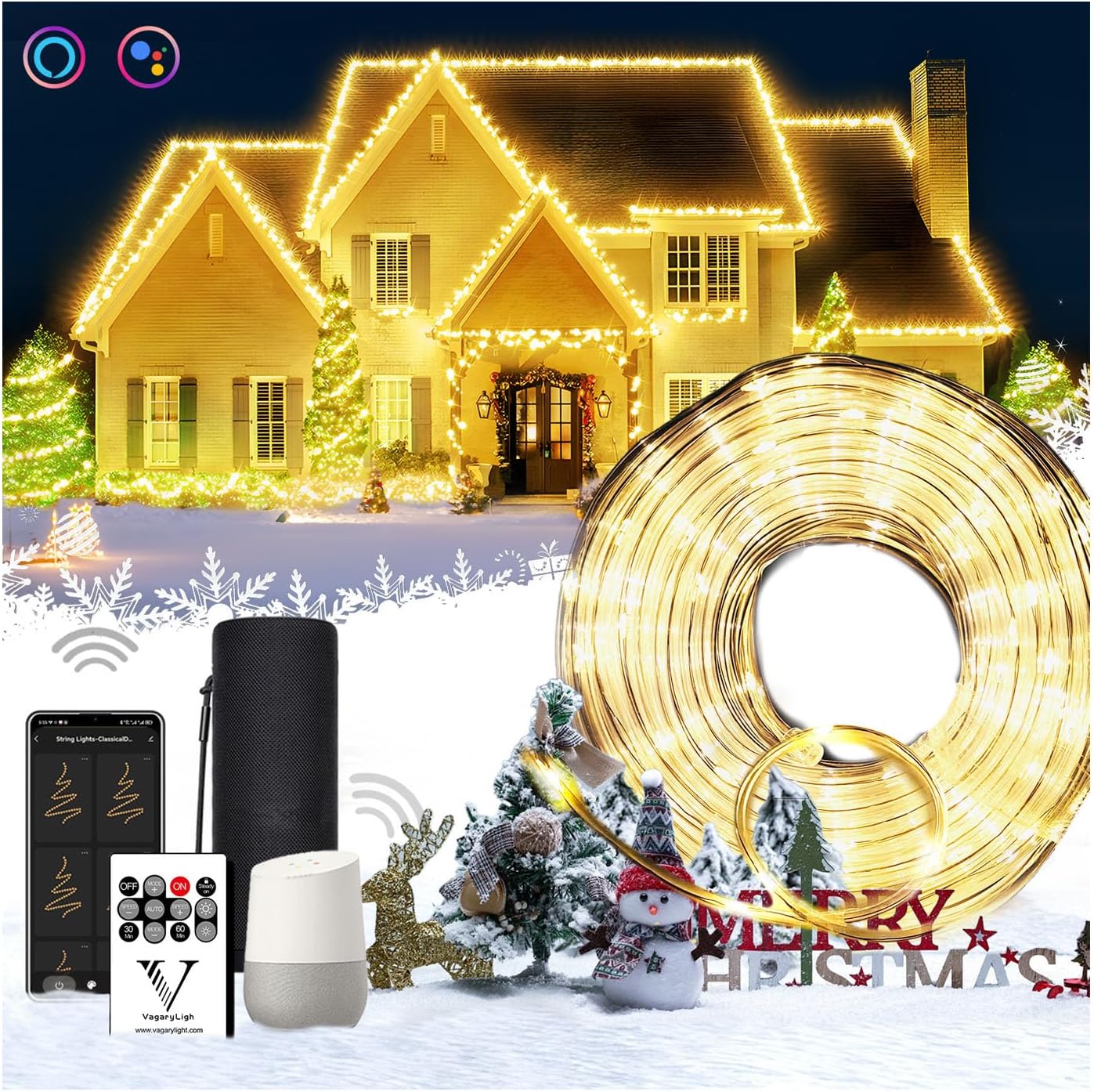 Amazon.com: LED Rope Lights Outdoor Waterproof - 100ft Soft White Strip ...