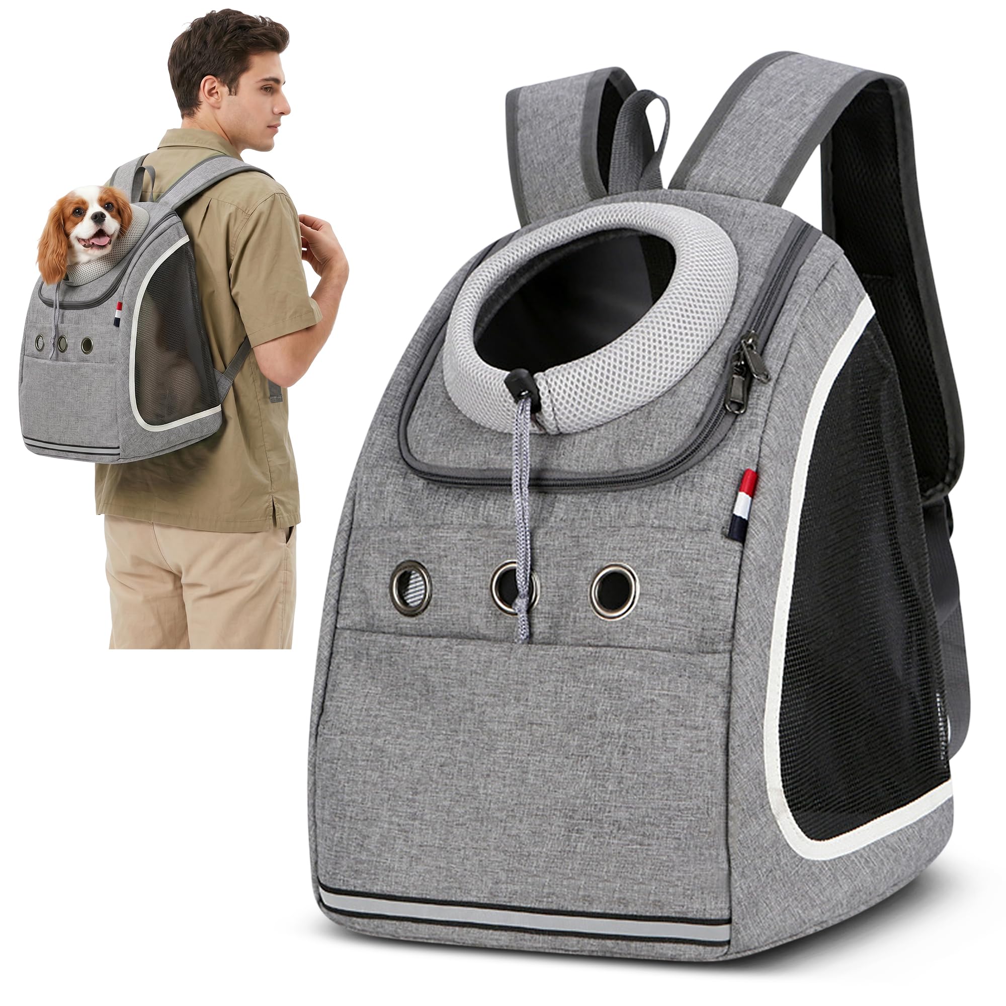 ALLSOPETS Sac à Dos de Transport pour Chien et Chat, Gris Clair | Sac Transport avec Sangle de Sécurité, Confortable pour Petits Chiens et Chats, Idéal pour Voyage, Randonnée et Extérieures