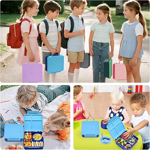 Miniatura 7 de MAXSO Lonchera Bento para niños con termo de sopa de 8 onzas, contenedor de comida caliente a prueba de fugas con 4 compartimentos, tarro de