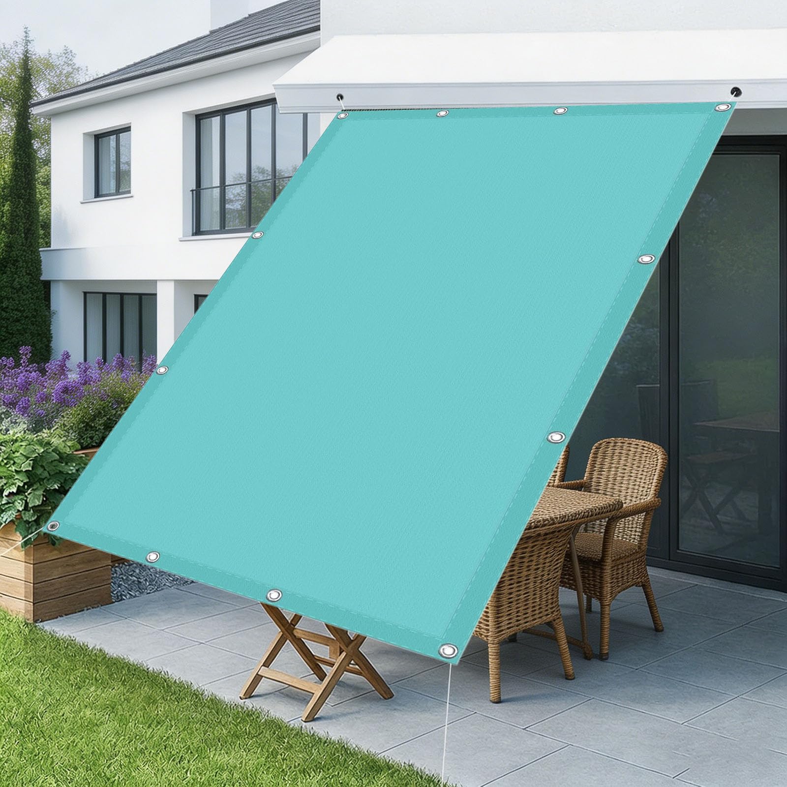 Tenda da Sole Impermeabile 80 x 600 cm Protezione Raggi UV 98% Impermeabile Poliestere Antistrappo Robusto e Stabile Telo Ombreggiante per Esterno per Giardino, Blu Cielo